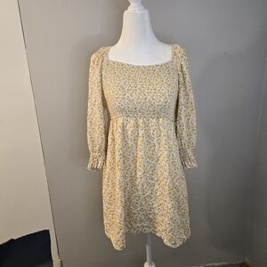 Y2K Hollister Spring Floral Smocked Yellow Dress Milkmaid Midi Small Cottagecore